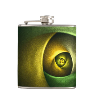 Green Swirl Floral Modernes Abstraktes Kunstmuster Flachmann