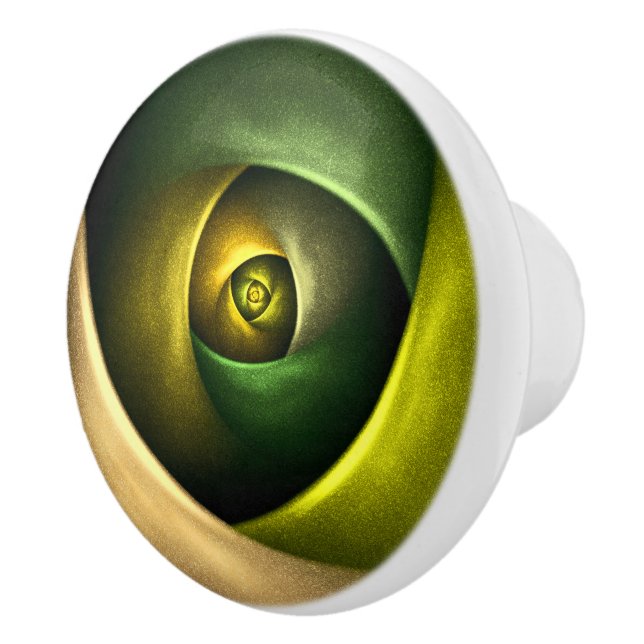 Green Swirl Floral Modernes Abstraktes Kunstmuster Keramikknauf (Rechts)