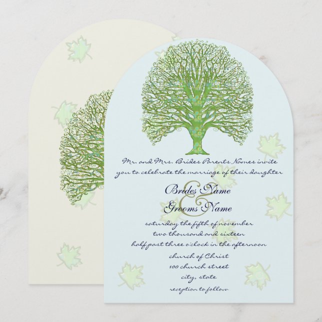 Green Swirl Love Faire-part de mariage d'arbre (Devant / Derrière)