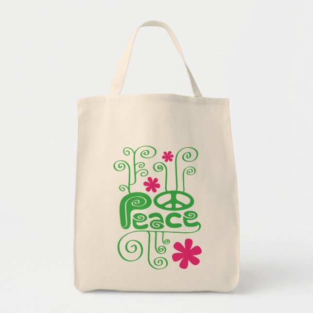 Green Swirls Peace Tote Tragetasche (Vorne)