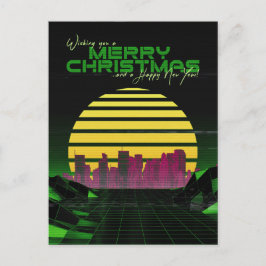 Green Synthwave Christmas Feiertagspostkarte