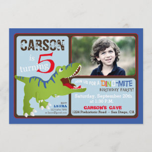 Green T-Rex Dinosaur Cinquième Invitation annivers