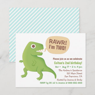 Green T Rex Dinosaur Kindergeburtstag Party Einladung