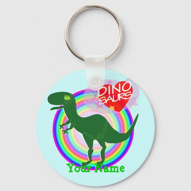 Green T-Rex Dinosaur-Schlüsselanhänger mit Name Schlüsselanhänger (Vorderseite)