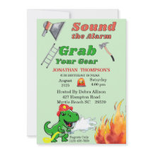 Green T Rex Firemans Invitation de fête d'annivers