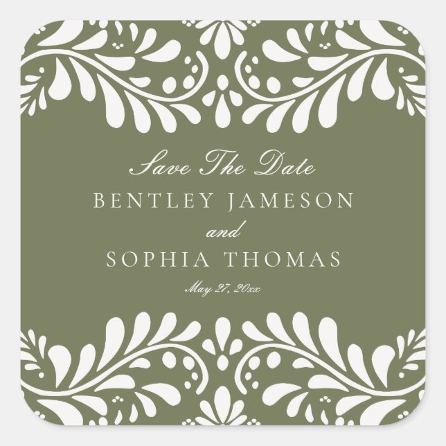 Green Talavera Tile Fiesta Save the Date Envelope Quadratischer Aufkleber (Vorderseite)