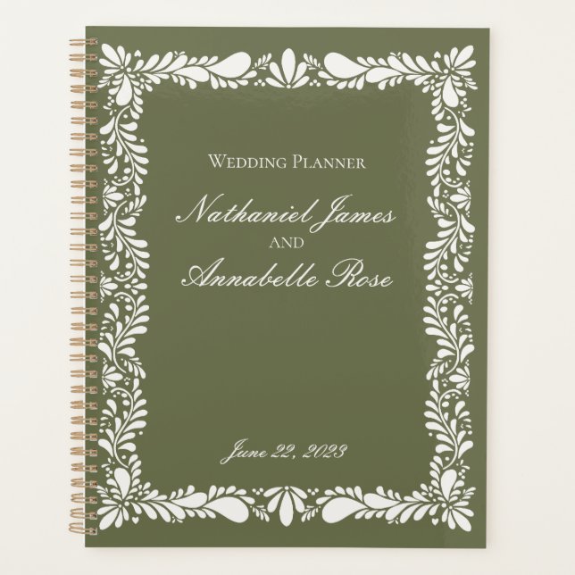 Green Talavera Tile Spanish Fiesta Floral Wedding Planer (Vorderseite)