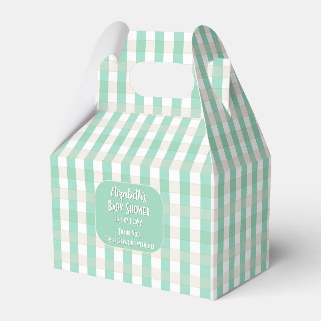 Green & Tan Gingham Baby Dusche Geschenkschachtel (Vorderseite)