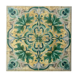 Green Tan Gold Look Talavera Azulejo Tile Fliese