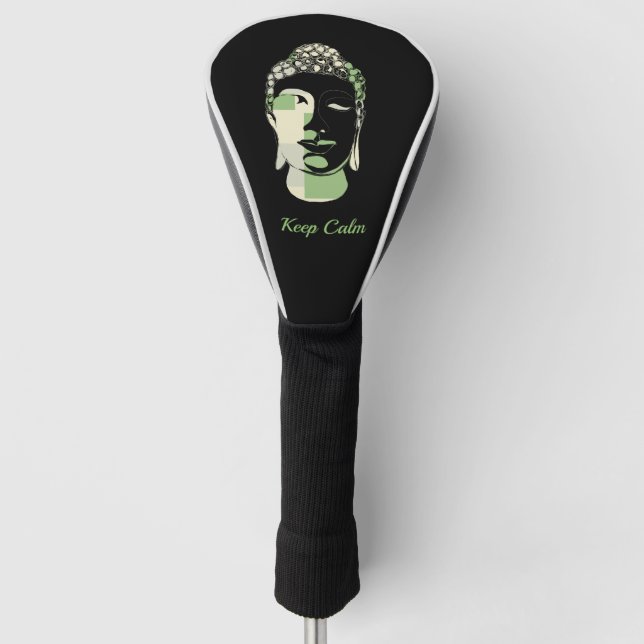 Green & Tan Squares handgezeichnete Buddha-Silhoue Golf Headcover (Vorderseite)