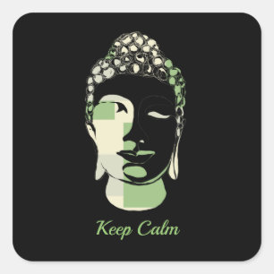 Green & Tan Squares handgezeichnete Buddha-Silhoue Quadratischer Aufkleber