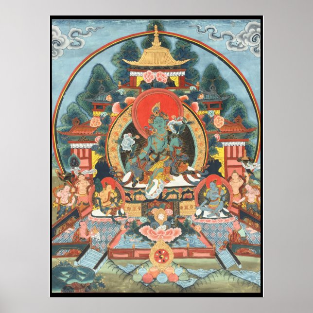 Green Tara Tibetan Thangka Poster (Vorne)