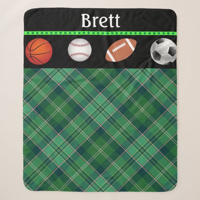 Green Tartan Basketball Baseball Fußball Fußball F Sherpadecke (Vorderseite)