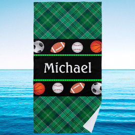 Green Tartan Basketball Baseball Fußball Fußball F Strandtuch