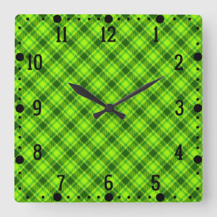 Green Tartan Checkered Kariert Pattern-57578 Quadratische Wanduhr