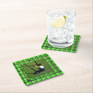 Green Tartan Golf Club Par, Paper Party Untersetze Rechteckiger Pappuntersetzer