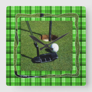 Green Tartan Golf Club Par, Wall Clock Quadratische Wanduhr