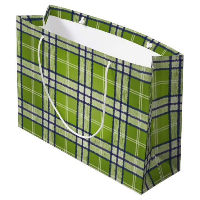Green Tartan Große Geschenktüte (Rückseite Schrägansicht)