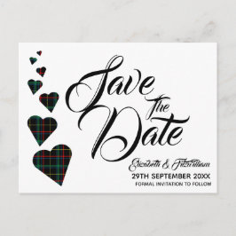 Green Tartan Herz Save the Date Postkarte
