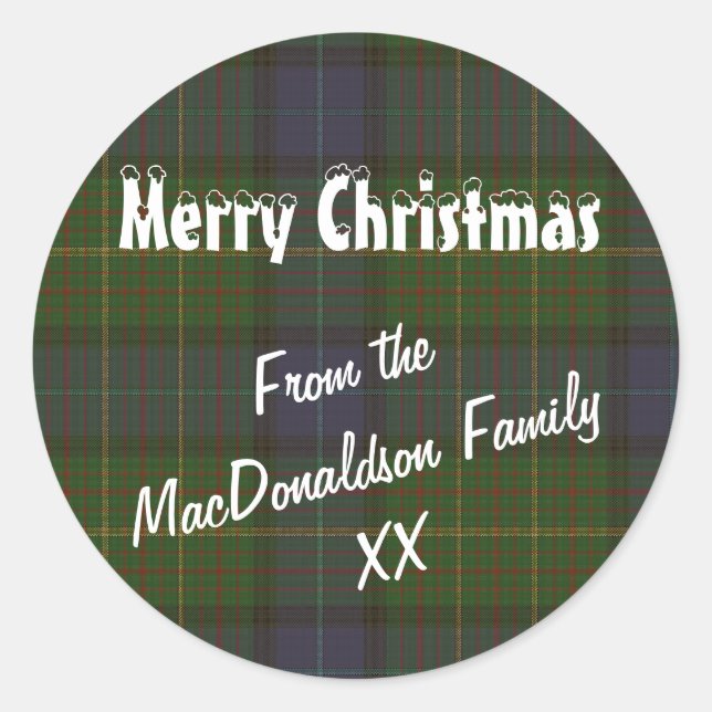 Green tartan kariert Frohe Weihnachten Runder Aufkleber (Vorderseite)