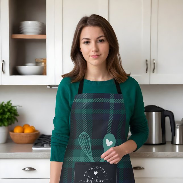 Green Tartan Kariert Imitats Pocket Spoon & Whisk  Schürze (Green Tartan Plaid Faux Pocket Spoon & Whisk Apron)