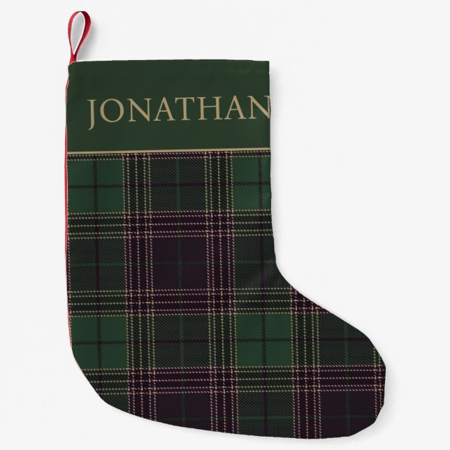 Green Tartan Karierter Personalisierter Weihnachts Kleiner Weihnachtsstrumpf (Vorderseite)