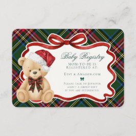Green Tartan Plaid Christmas Bear Baby Registry Begleitkarte