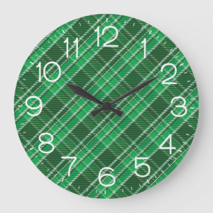 Green Tartan Swahili Kariertes Muster-82009 Große Wanduhr