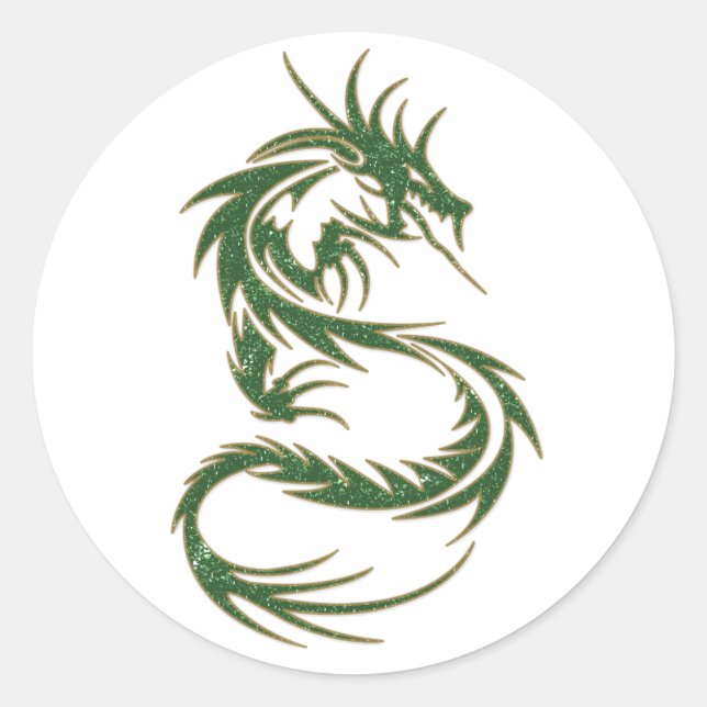 Green Tattoo Dragon Runder Aufkleber (Vorderseite)