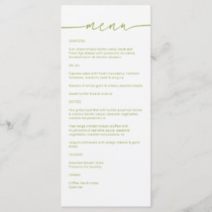 Green Tea ・ Moderne Minimalistische Script Wedding Menükarte