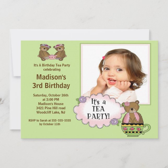 Green Tea Party Foto Geburtstagsparty Einladung (Vorderseite)