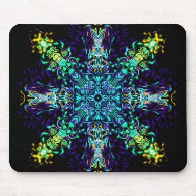Green Teal Psychedelic Bohemian Mandala  Mousepad (Vorne)
