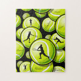 Green Tennis Balls & Players Pattern Kids Name hin