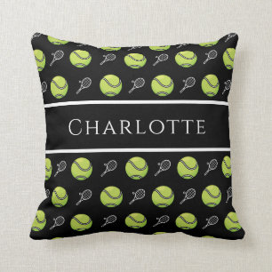 Green Tennis Balls und White Rackets Coach Team Kissen