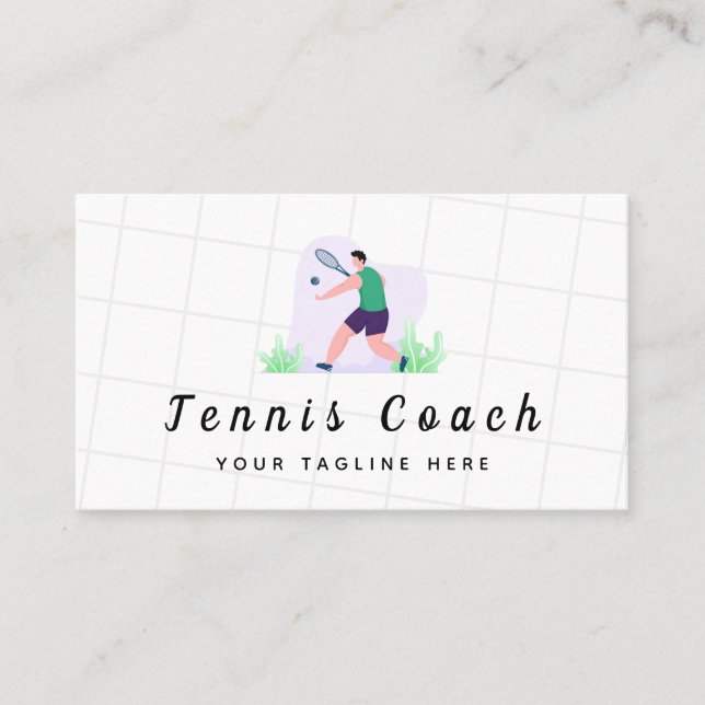Green Tennis Coach Illustration Beruflich Sport Visitenkarte (Vorderseite)
