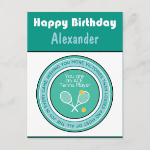 Green Tennis 🎾 Happy Birthday Postcard Postkarte