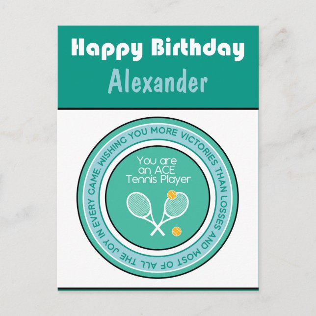 Green Tennis 🎾 Happy Birthday Postcard Postkarte (Vorderseite)