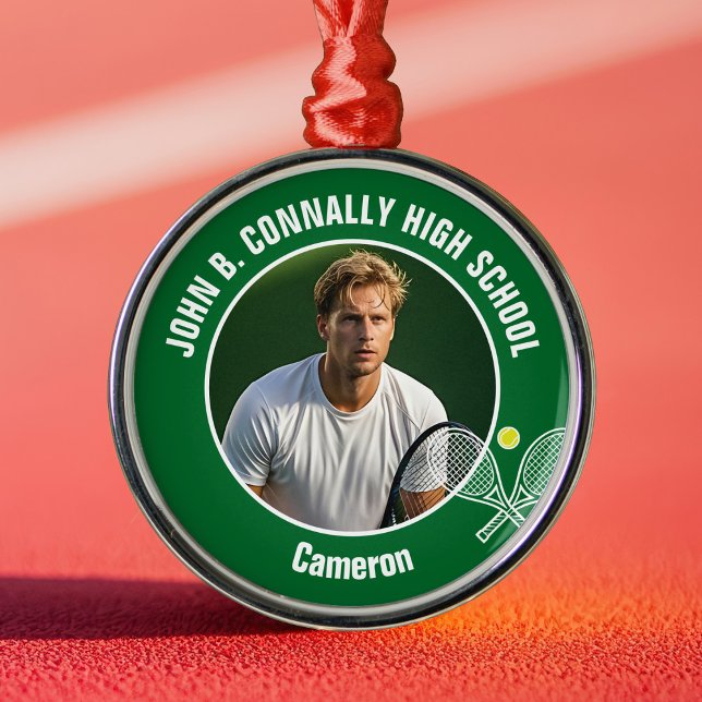 Green Tennis Player Photo High School Christmas Ornament Aus Metall (Von Creator hochgeladen)