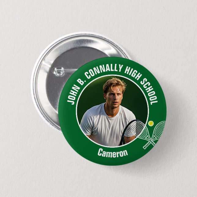 Green Tennis Player Photo High School Spirit Button (Vorne & Hinten)
