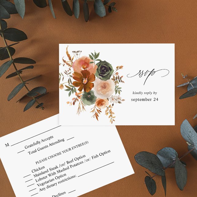 Green & Terra Cotta Floral w Meal UAWG RSVP Karte (Von Creator hochgeladen)
