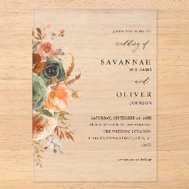 Green & Terra Cotta Floral Wedding Acryleinladungen
