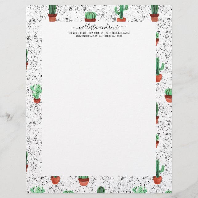 Green Terracotta Cactus Pots Spritzer Pattern Briefbogen (Vorderseite)