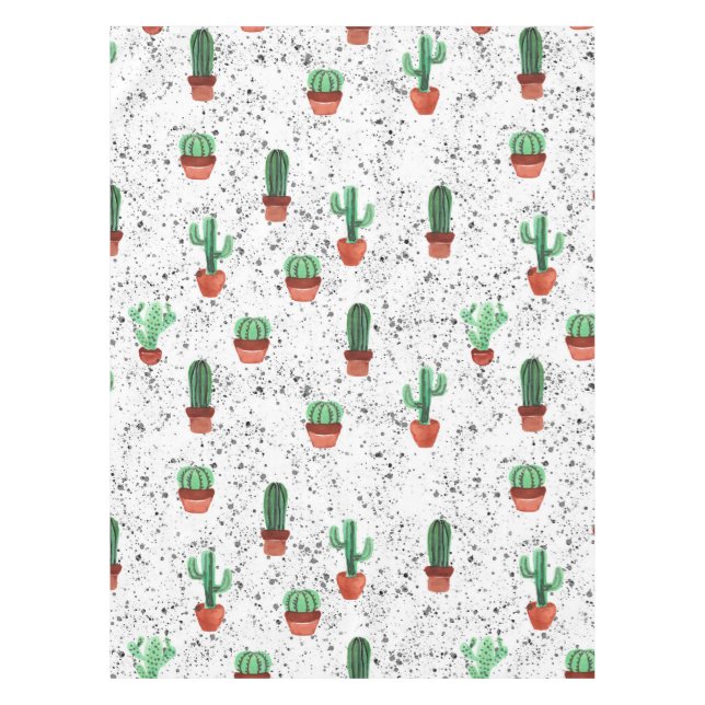 Green Terracotta Cactus Pots Spritzer Pattern Tischdecke (Vorderseite)