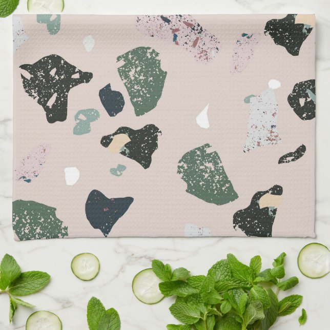 Green Terrazzo Muster Geschirrtuch (Gefaltet)