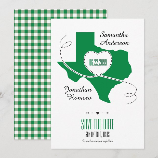 Green Texas Curling Ribbon Save the Date (Vorne/Hinten)