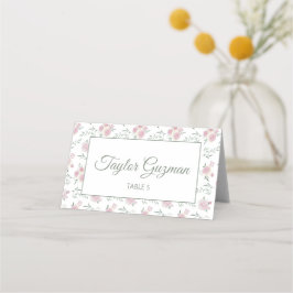 Green Text Floral Pattern Folded Place Card Platzkarte