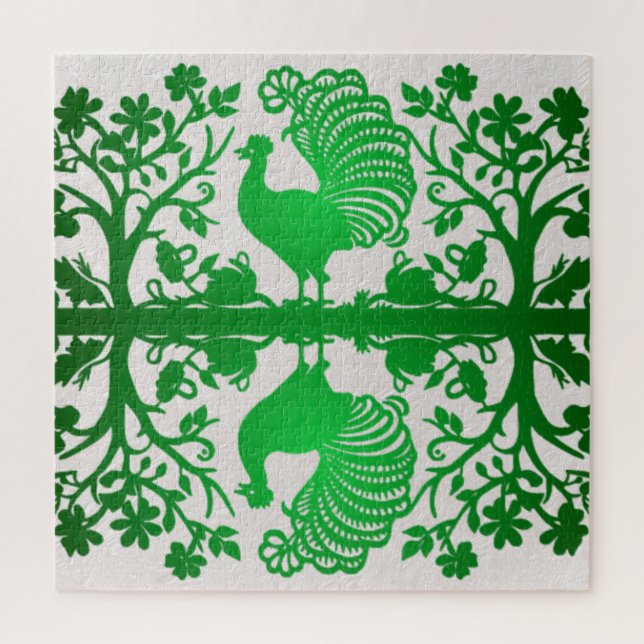 Green Thanksgiving Turkey Floral Jigsaw Puzzle Puz (Vertical)