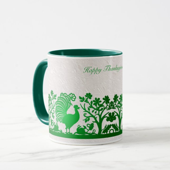 Green Thanksgiving Turkey Floral Mug (Devant gauche)