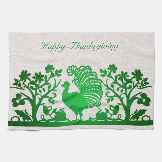 Green Thanksgiving Turquie Floral Serviette de cui (Horizontal)