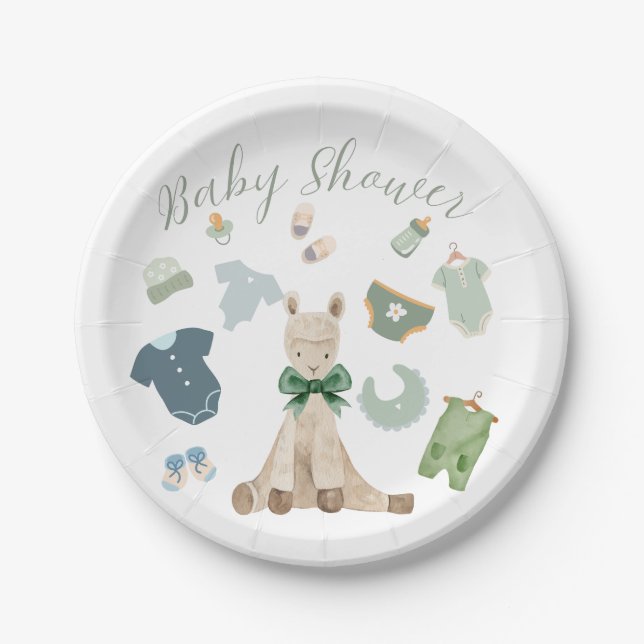 Green Themed Baby Dusche Pappteller (Vorderseite)